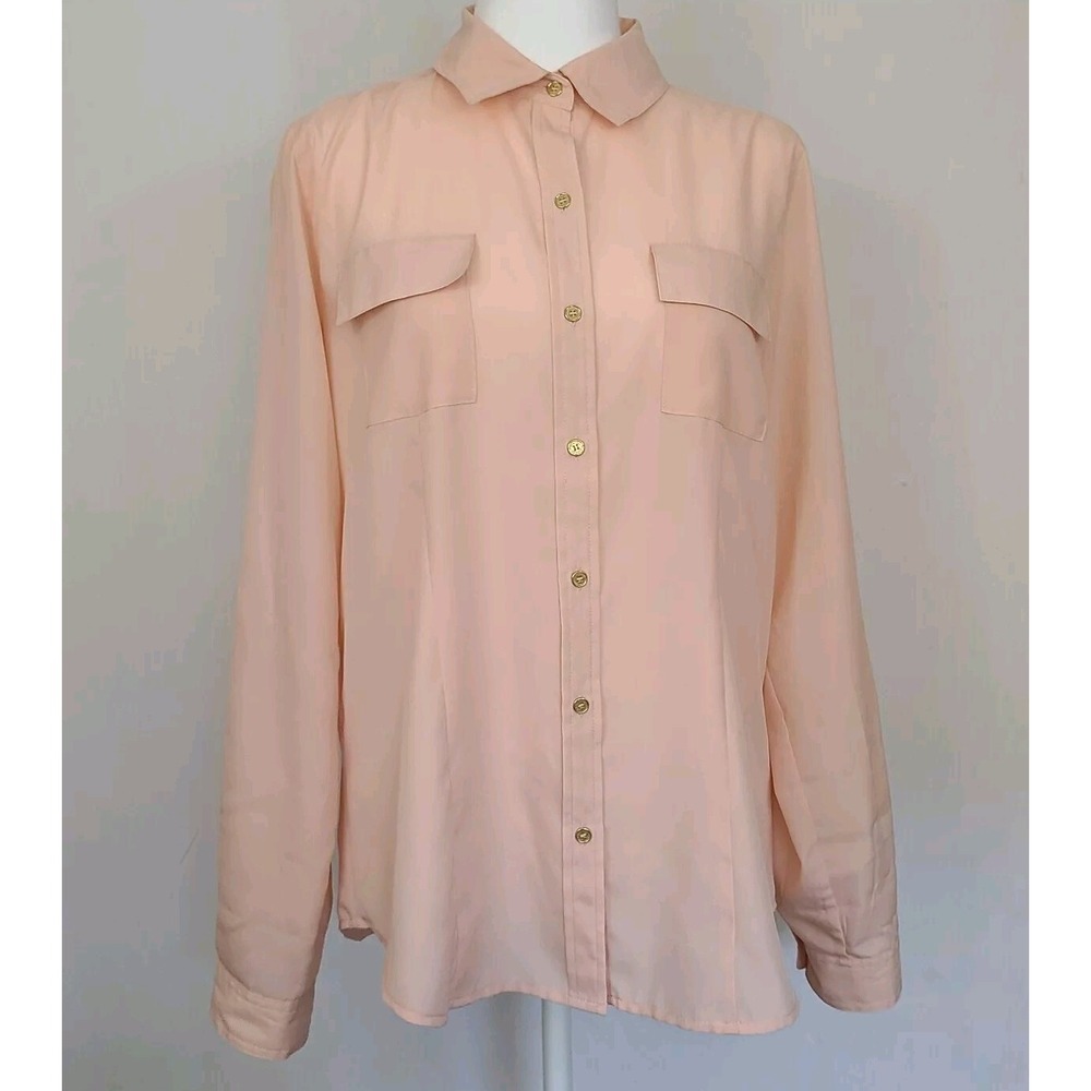 Calvin Klein Sz. Med Pink button up roll tab sleeve collared lightweight classic